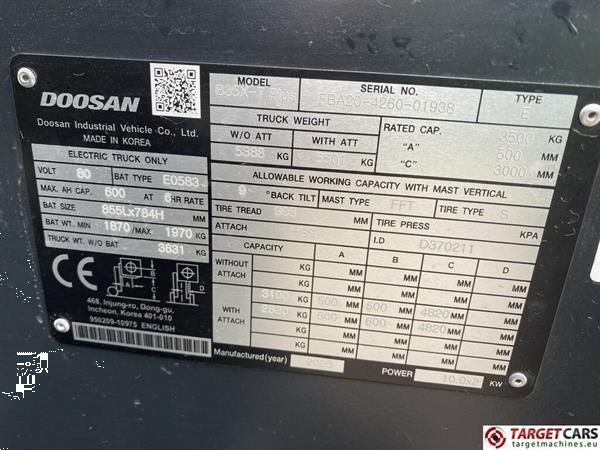 Grote foto doosan b35x 7 plus electric forklift 3.5t triplex 482cm agrarisch heftrucks