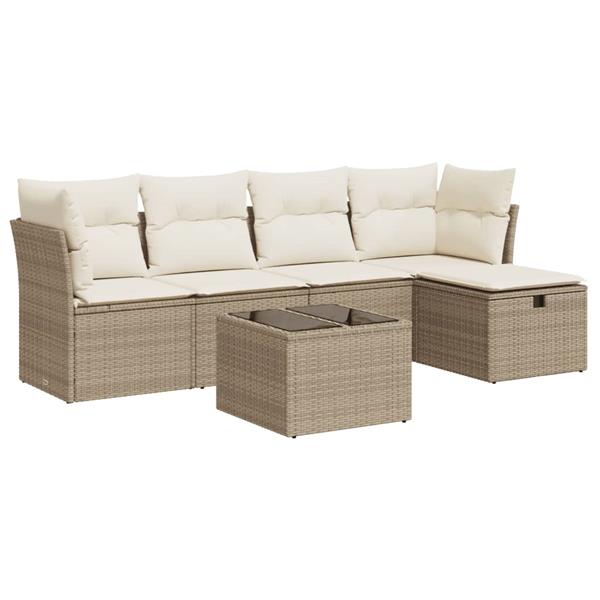 Grote foto vidaxl 6 delige loungeset met kussens poly rattan beige tuin en terras tuinmeubelen