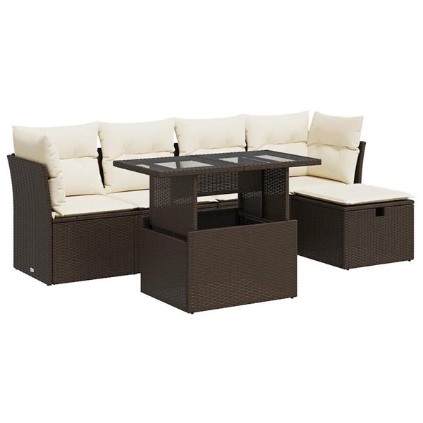 Grote foto vidaxl 6 delige loungeset met kussens poly rattan bruin tuin en terras tuinmeubelen