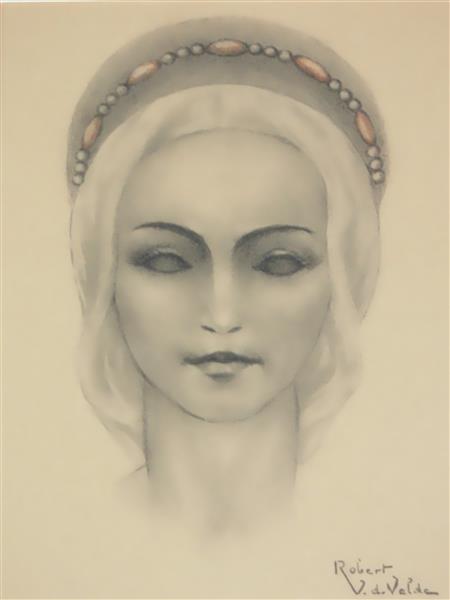 Grote foto potloodtekening vrouwengezicht antiek en kunst klassiek