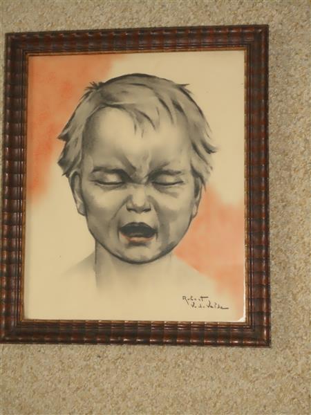 Grote foto potloodtekening huilend kind antiek en kunst klassiek