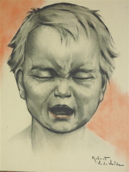 Grote foto potloodtekening huilend kind antiek en kunst klassiek