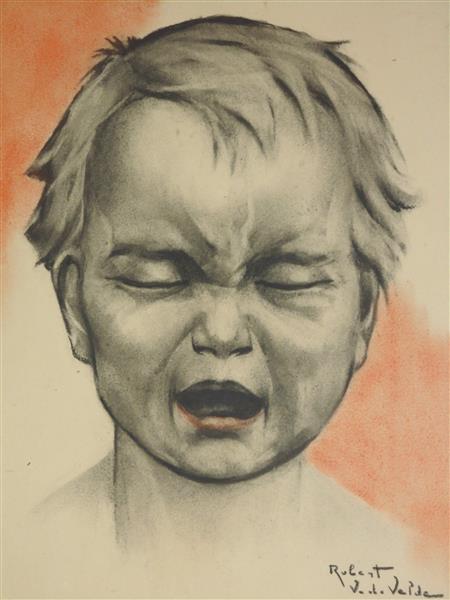 Grote foto potloodtekening huilend kind antiek en kunst klassiek