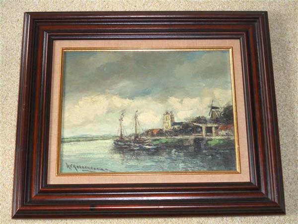 Grote foto mooi gezicht op dorp aan het water antiek en kunst klassiek