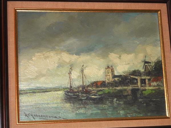 Grote foto mooi gezicht op dorp aan het water antiek en kunst klassiek