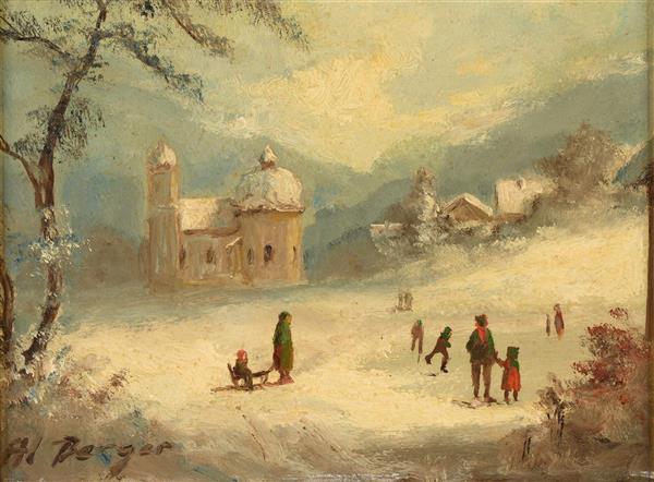 Grote foto olieverfschilderij sneeuwpret antiek en kunst klassiek