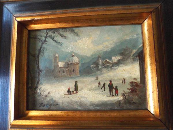 Grote foto olieverfschilderij sneeuwpret antiek en kunst klassiek