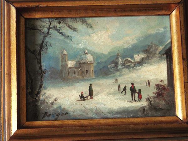 Grote foto olieverfschilderij sneeuwpret antiek en kunst klassiek