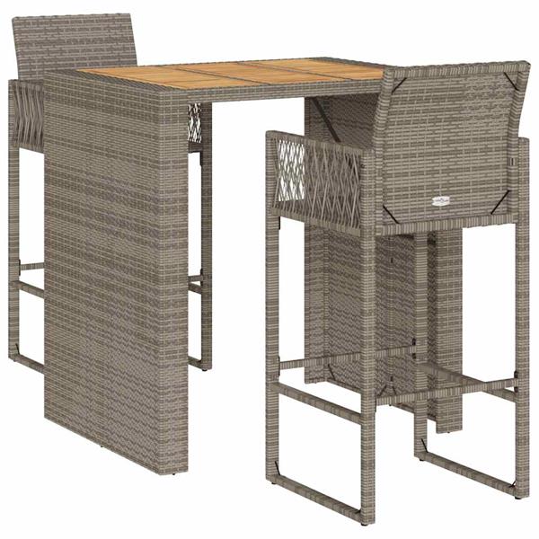 Grote foto vidaxl 3 delige tuinbarset zonder kussens poly rattan acacia grijs tuin en terras tuinmeubelen