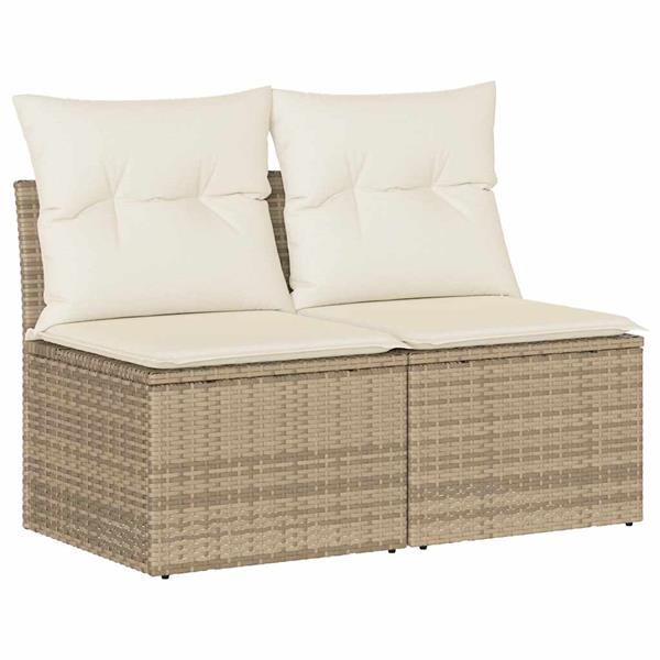 Grote foto vidaxl 2 delige loungeset met kussens poly rattan acacia beige tuin en terras tuinmeubelen