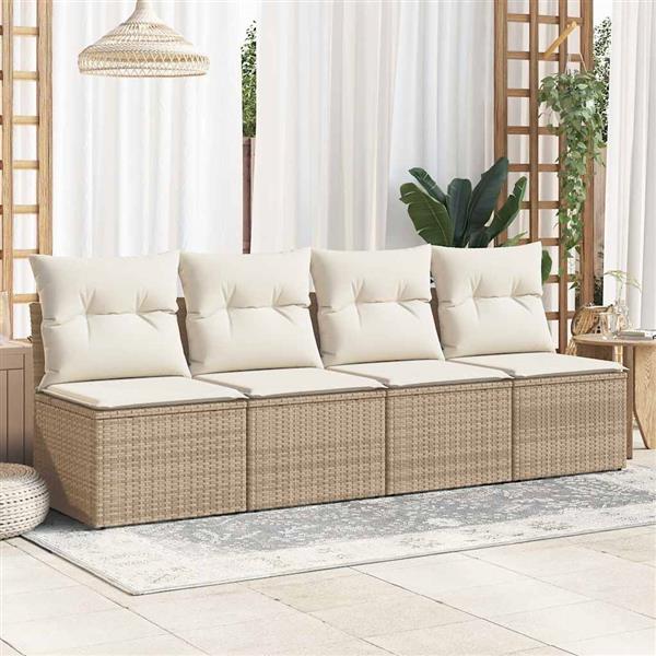 Grote foto vidaxl 2 delige loungeset met kussens poly rattan acacia beige tuin en terras tuinmeubelen