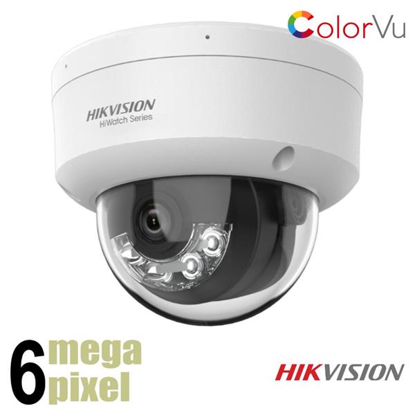 Grote foto hikvision 6mp colorvu dome camera witte leds microfoon d160ha lu audio tv en foto videobewakingsapparatuur