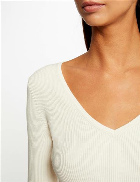 Grote foto trui met lange mouwen en v hals 232 maz ivoor kleding dames truien en vesten