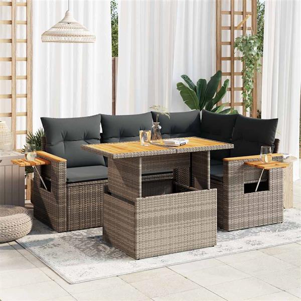 Grote foto vidaxl 5 delige loungeset met kussens poly rattan acacia grijs tuin en terras tuinmeubelen