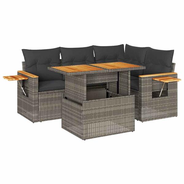 Grote foto vidaxl 5 delige loungeset met kussens poly rattan acacia grijs tuin en terras tuinmeubelen