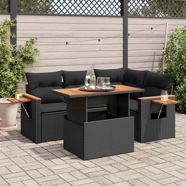Grote foto vidaxl 5 delige loungeset met kussens poly rattan acacia zwart tuin en terras tuinmeubelen