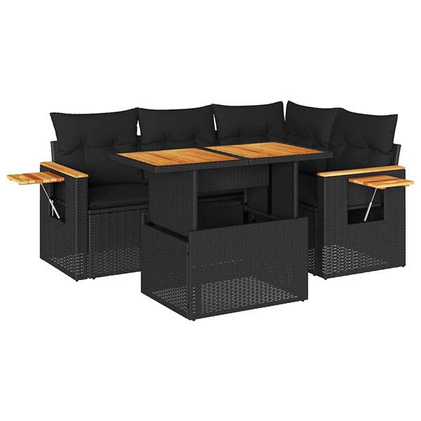 Grote foto vidaxl 5 delige loungeset met kussens poly rattan acacia zwart tuin en terras tuinmeubelen