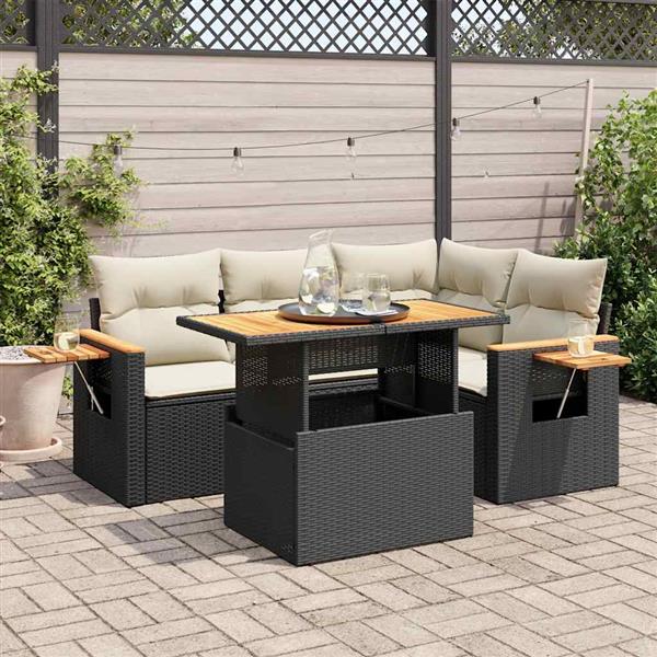 Grote foto vidaxl 5 delige loungeset met kussens poly rattan acacia zwart tuin en terras tuinmeubelen