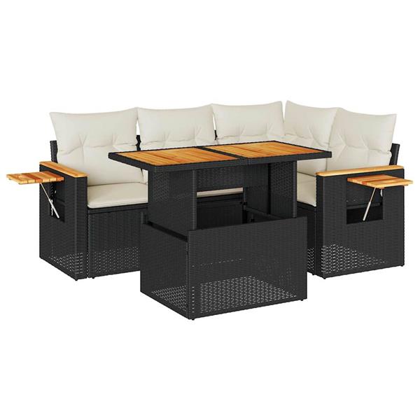 Grote foto vidaxl 5 delige loungeset met kussens poly rattan acacia zwart tuin en terras tuinmeubelen