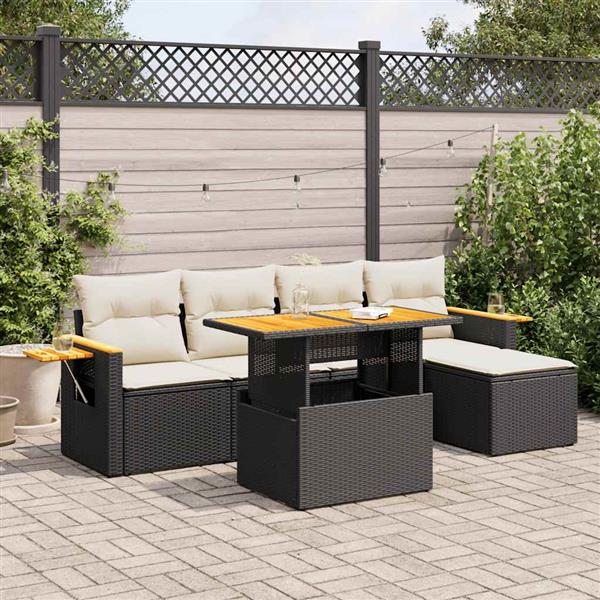 Grote foto vidaxl 6 delige loungeset met kussens poly rattan acacia zwart tuin en terras tuinmeubelen