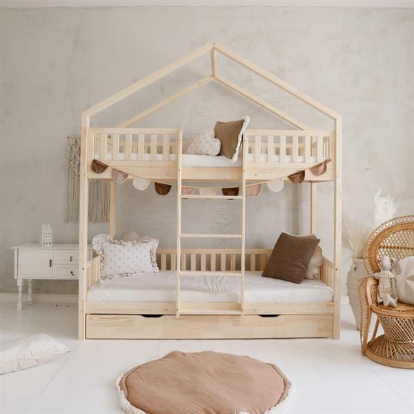 Grote foto stapelbedhuis met een lade naturel 190x90cm naturel met lade kinderen en baby complete kinderkamers