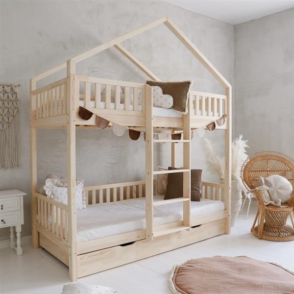 Grote foto stapelbedhuis met een lade naturel 190x90cm naturel met lade kinderen en baby complete kinderkamers