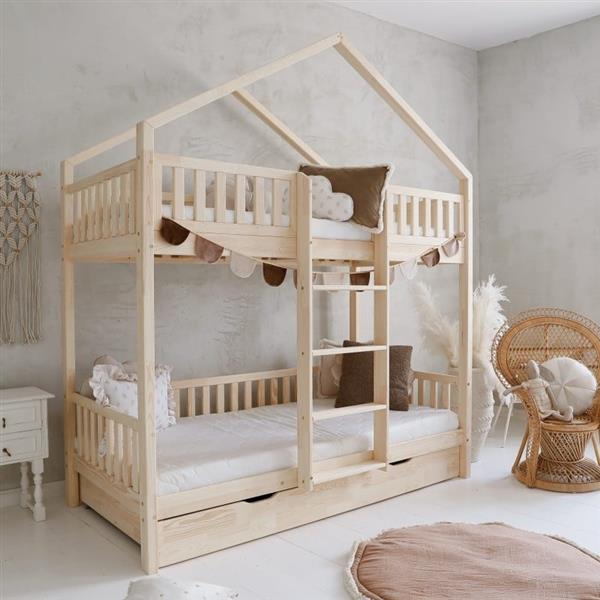 Grote foto stapelbedhuis met een lade naturel 190x90cm naturel met lade kinderen en baby complete kinderkamers