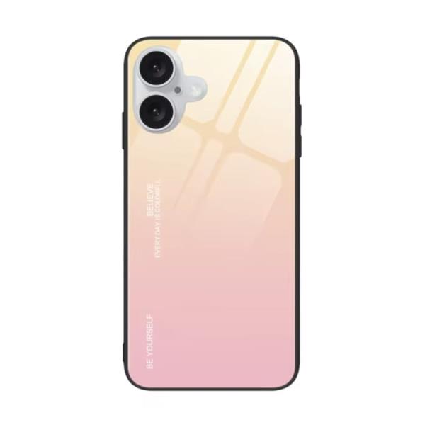 Grote foto iphone 16 hoesje gradient tpu en 9h glas shockproof glossy case cover geel roze telecommunicatie mobieltjes