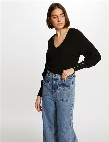 Grote foto long sleeved jumper v neck 242 mpanda black kleding dames overige kledingstukken