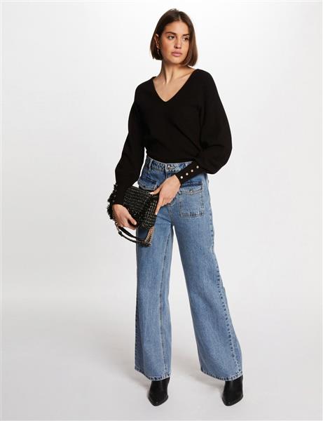 Grote foto long sleeved jumper v neck 242 mpanda black kleding dames overige kledingstukken
