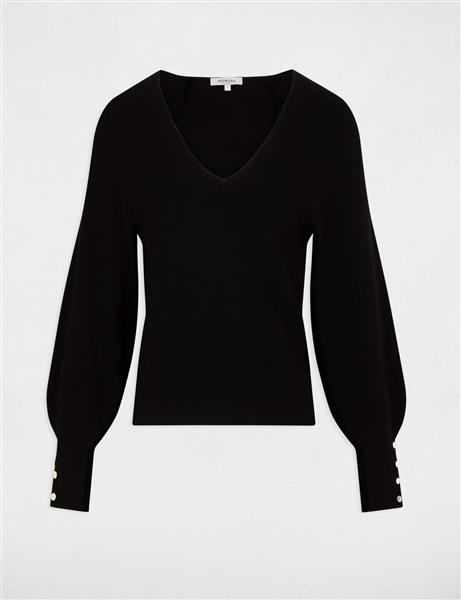 Grote foto long sleeved jumper v neck 242 mpanda black kleding dames overige kledingstukken
