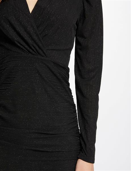 Grote foto gedrapeerde aansluitende midi jurk 232 rglit zwart kleding dames overige kledingstukken