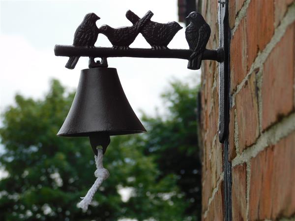 Grote foto deurbel met vogeltjes gietijzer bel met koord tuin en terras tuindecoratie