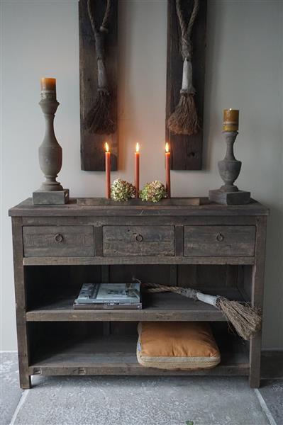 Grote foto sidetable oud hout 3 lades h91 5 x b121 x d40 cm huis en inrichting woningdecoratie