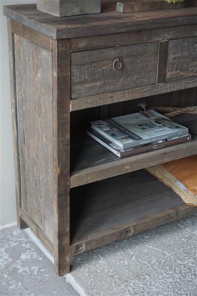 Grote foto sidetable oud hout 3 lades h91 5 x b121 x d40 cm huis en inrichting woningdecoratie