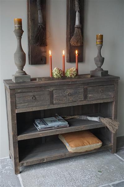 Grote foto sidetable oud hout 3 lades h91 5 x b121 x d40 cm huis en inrichting woningdecoratie