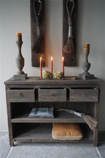 Grote foto sidetable oud hout 3 lades h91 5 x b121 x d40 cm huis en inrichting woningdecoratie