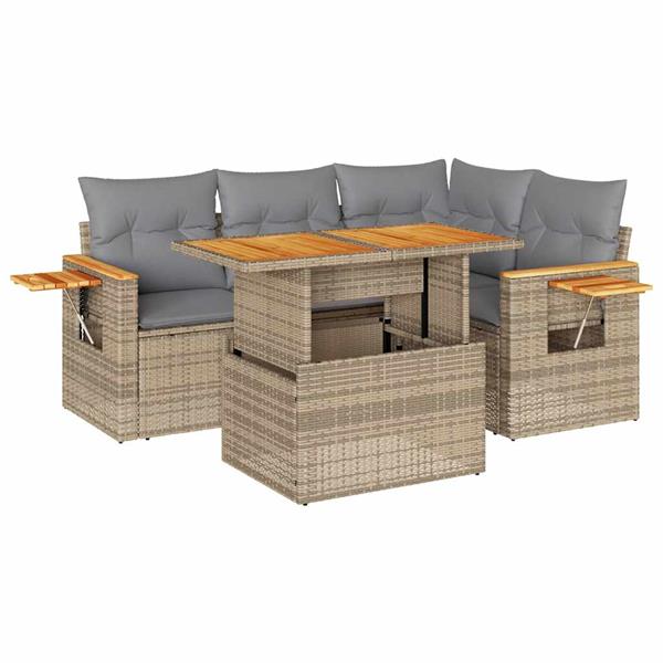 Grote foto vidaxl 5 delige loungeset met kussens poly rattan en acaciahout beige tuin en terras tuinmeubelen