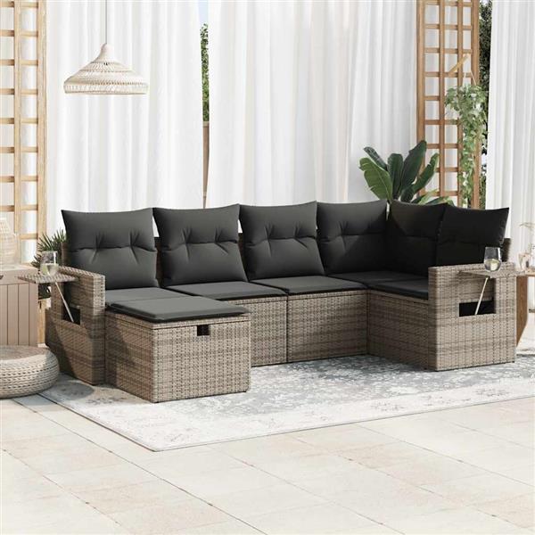 Grote foto vidaxl 6 delige loungeset met kussens poly rattan grijs tuin en terras tuinmeubelen
