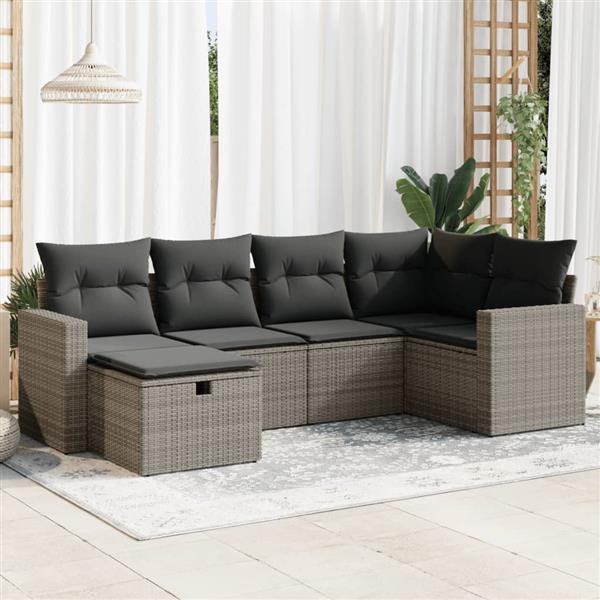 Grote foto vidaxl 6 delige loungeset met kussens poly rattan grijs tuin en terras tuinmeubelen