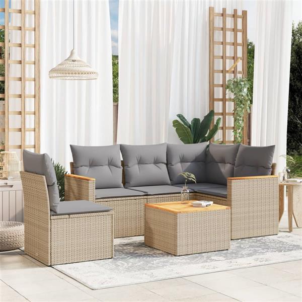 Grote foto vidaxl 6 delige loungeset met kussens poly rattan beige tuin en terras tuinmeubelen