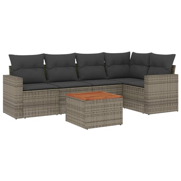 Grote foto vidaxl 6 delige loungeset met kussens poly rattan grijs tuin en terras tuinmeubelen