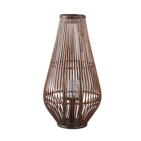 Grote foto lysia brown ronde bamboe lantaarn met glas l huis en inrichting woningdecoratie