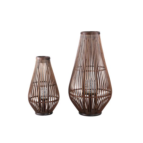 Grote foto lysia brown ronde bamboe lantaarn met glas l huis en inrichting woningdecoratie