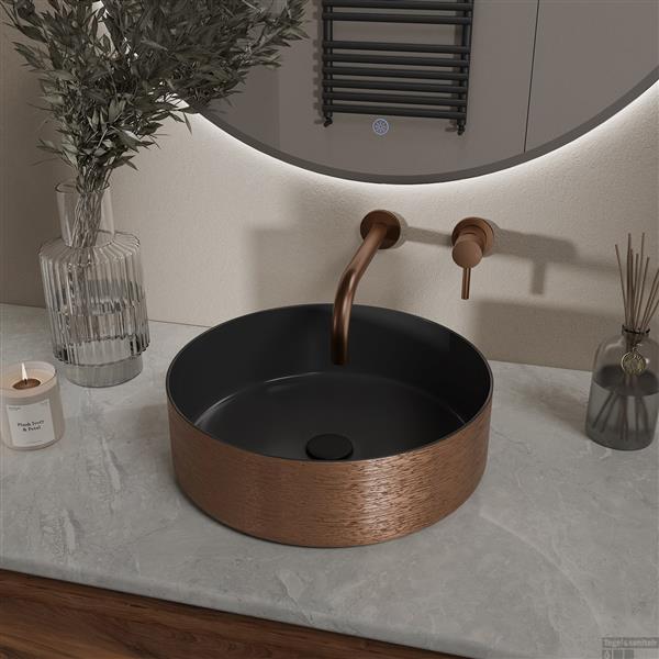 Grote foto mondri waskom 36x36 cm rond geborsteld brons koper mat zwart huis en inrichting complete badkamers