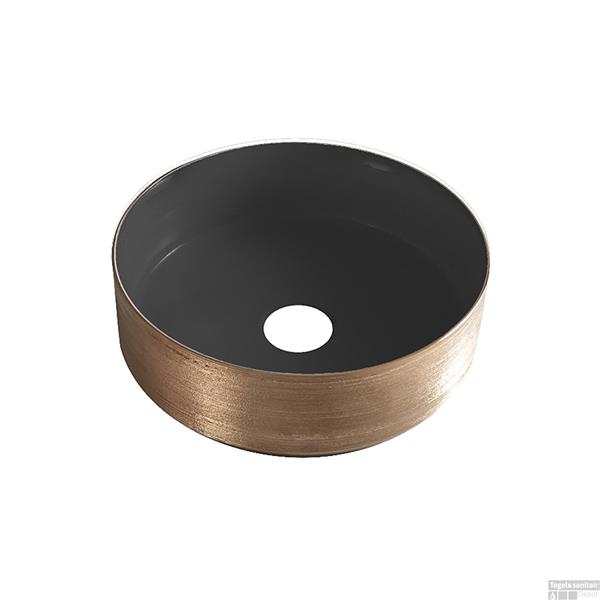 Grote foto mondri waskom 36x36 cm rond geborsteld brons koper mat zwart huis en inrichting complete badkamers