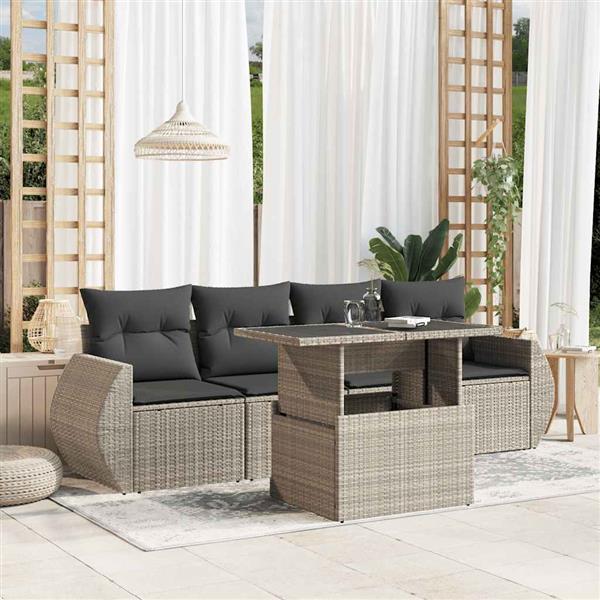 Grote foto vidaxl 5 delige loungeset met kussens poly rattan lichtgrijs tuin en terras tuinmeubelen