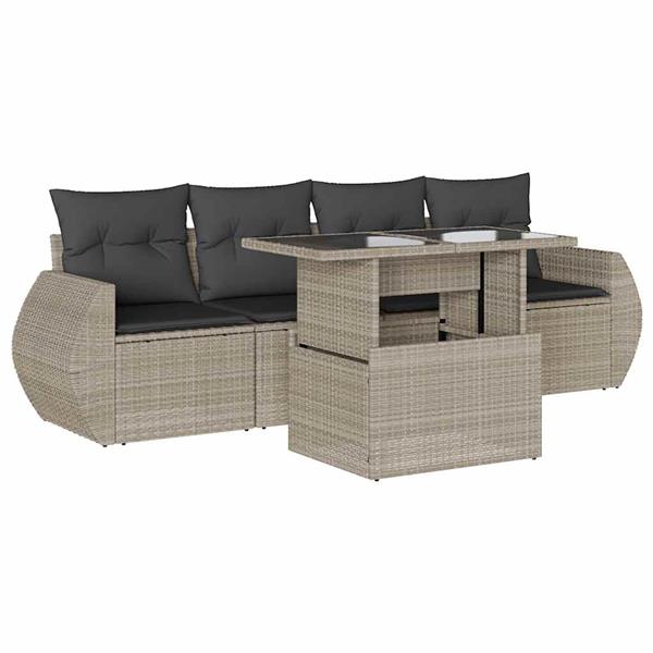 Grote foto vidaxl 5 delige loungeset met kussens poly rattan lichtgrijs tuin en terras tuinmeubelen