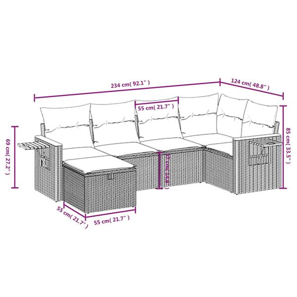 Grote foto vidaxl 6 delige loungeset met kussens poly rattan gemengd beige tuin en terras tuinmeubelen