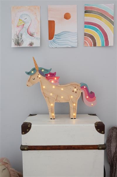 Grote foto houten decoratieve lamp unicorn 2xaa batterijen zonder dimfunctie of afstandsbediening kinderen en baby complete kinderkamers